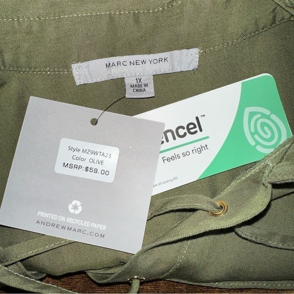 Marc New York Top Womens 1X Green Blouse Lace Up Roll Tab Office Minimalist - Picture 9 of 14